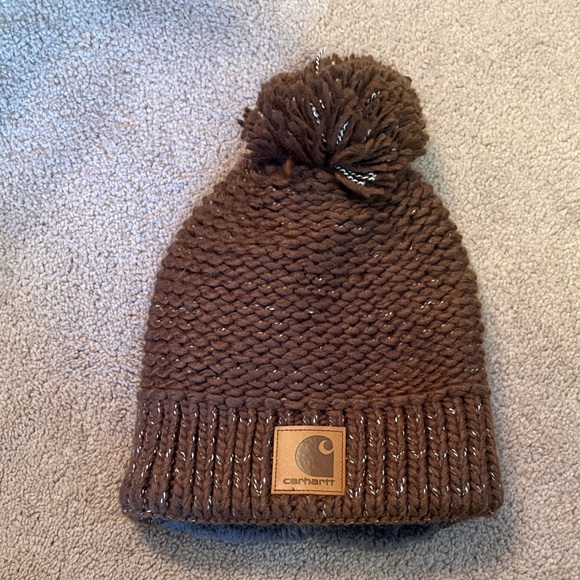 Carhartt Accessories - Carhartt Brown Knit Beanie with Pom-Pom